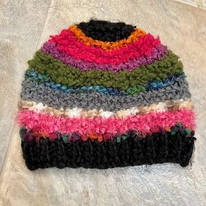 Knitted rainbow beanie hat